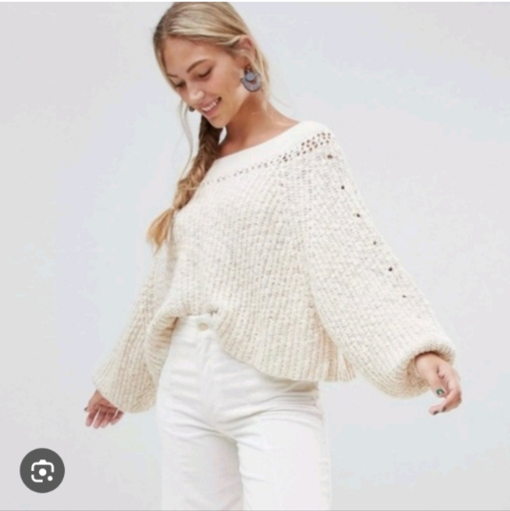 Free People Pandora's Chunky Cake Knit Boatneck Sweater in Ivory Sz S